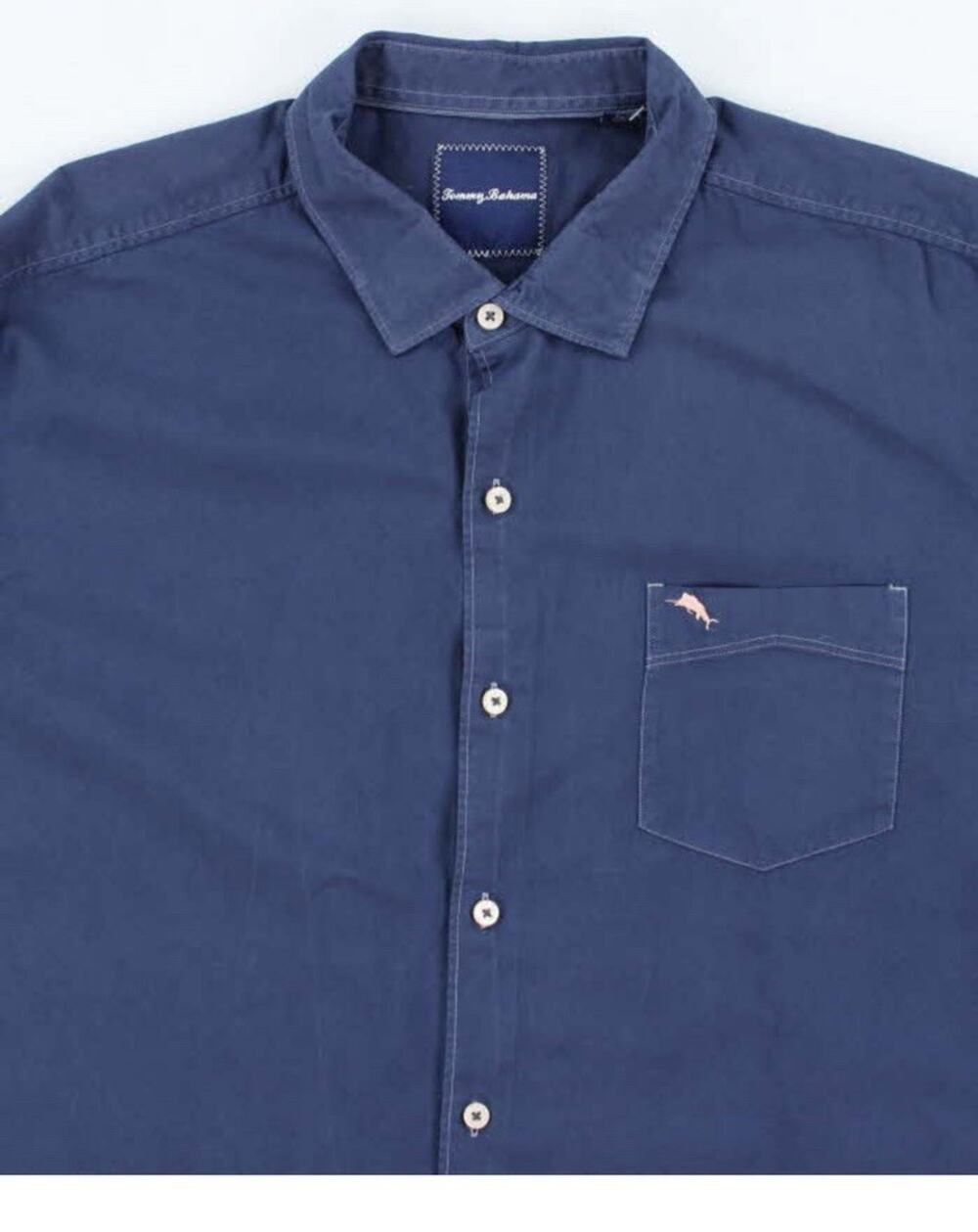 Tommy Bahama Island Casual Shirt Men Size XL Blue Hidden Button-Down Collar